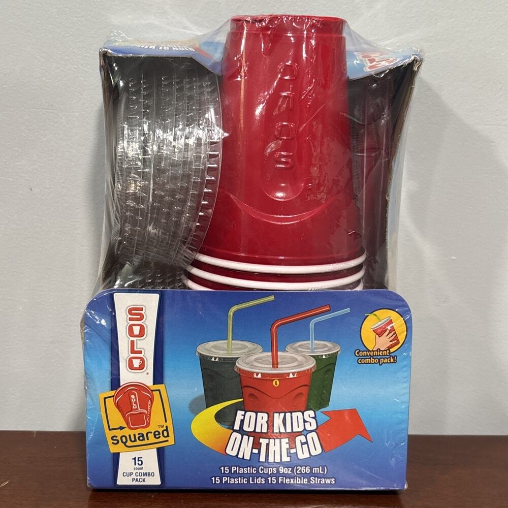Solo Cups For Kids On The Go Combo Pack Lids & Straws 9 Oz Squared Red Sealed